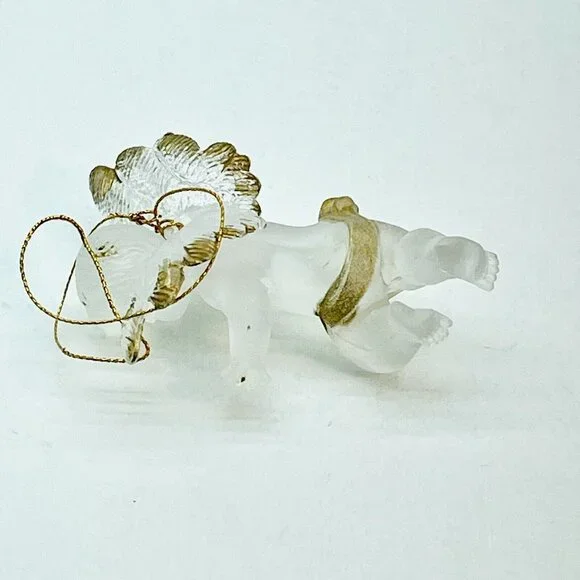 Vintage Christmas Tree Ornament Flying Angel Cherub Hand Painted Gold Wings 2.5" - Picture 5 of 11